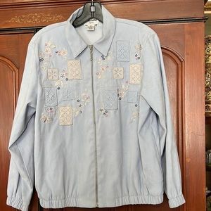 Alfred Dunner Blue With Patchwork Designs Full Zipper Jacket Size 6P